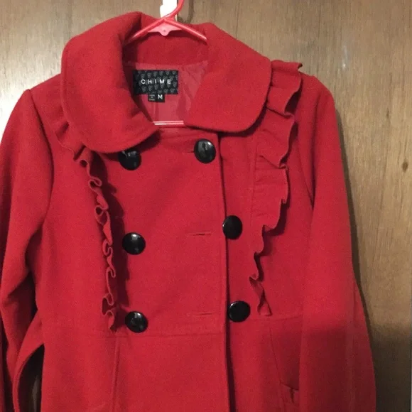 Red Ruffle Peacoat - Picture 2 of 5